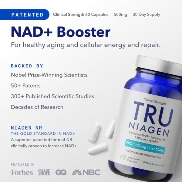 TRU NIAGEN PRO NAD+ Supplement for Anti Aging and Cell Regeneration, 1000 mg Patented Niagen, 30 Servings | Supports Cellular Energy | Nicotinamide Riboside (NR) Daily Supplements for Men and Women - Image 2