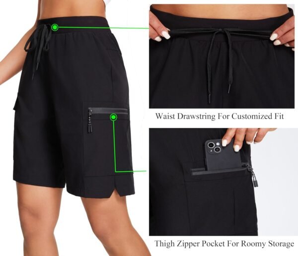 Oalka Women's Hiking Shorts Lightweight Zipper Pockets Cargo Quick Dry Summer Shorts - Image 3