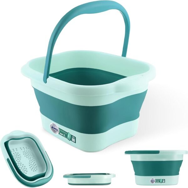 AWA Foot Soaking Tub, Collapsible Foot Bath Soak Tub for Soaking Feet, Pedicure Bowl, Plastic Feet Soaking Tub with Acupressure Massage Points, Foldable Laundry Basket (Teal Foot Tub)