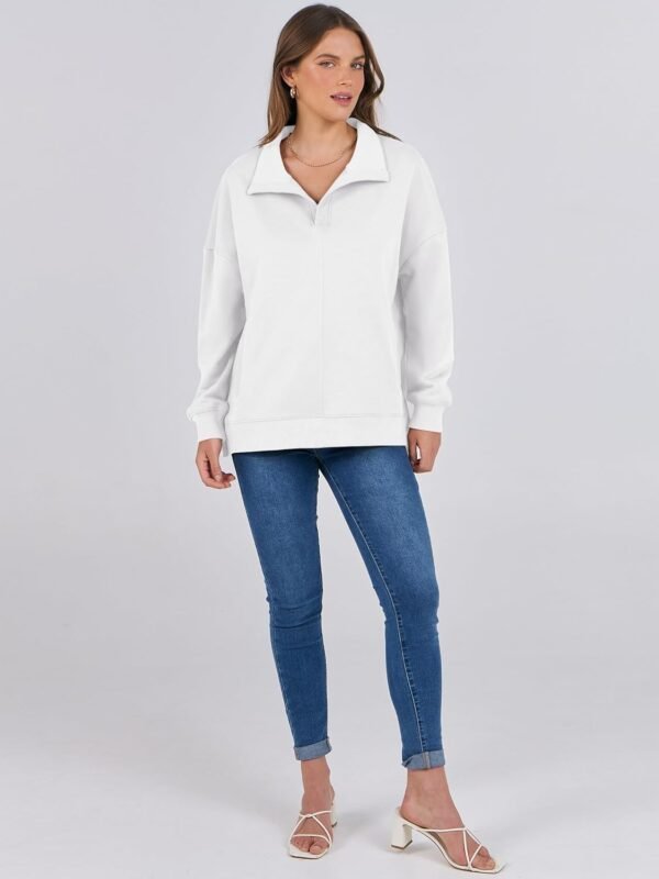 ANRABESS Women Long Sleeve Polo V Neck Split Casual Loose Fit 2024 Fall Tunic Pullover Sweatshirts with Pockets - Image 5