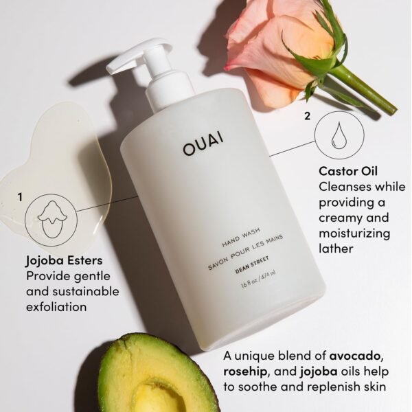 OUAI Hand Wash - Liquid Hand Soap with Jojoba, Avocado, & Rose Hip Oil for Replenished Skin - Gentle Exfoliating Bathroom + Kitchen Hand Soap (16 Fl Oz) - Image 3