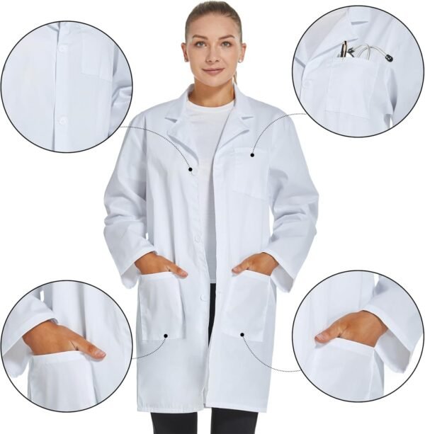 VOGRYE Professional Lab Coat for Women Men Long Sleeve, White, Unisex - Image 5