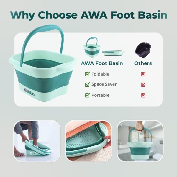 AWA Foot Soaking Tub, Collapsible Foot Bath Soak Tub for Soaking Feet, Pedicure Bowl, Plastic Feet Soaking Tub with Acupressure Massage Points, Foldable Laundry Basket (Teal Foot Tub) - Image 5