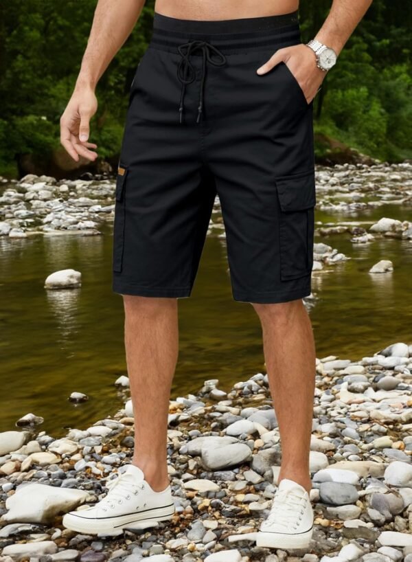 JMIERR Mens Casual Twill Cargo Shorts Cotton Drawstring Classic Cargo Stretch Short with 6 Pockets - Image 3