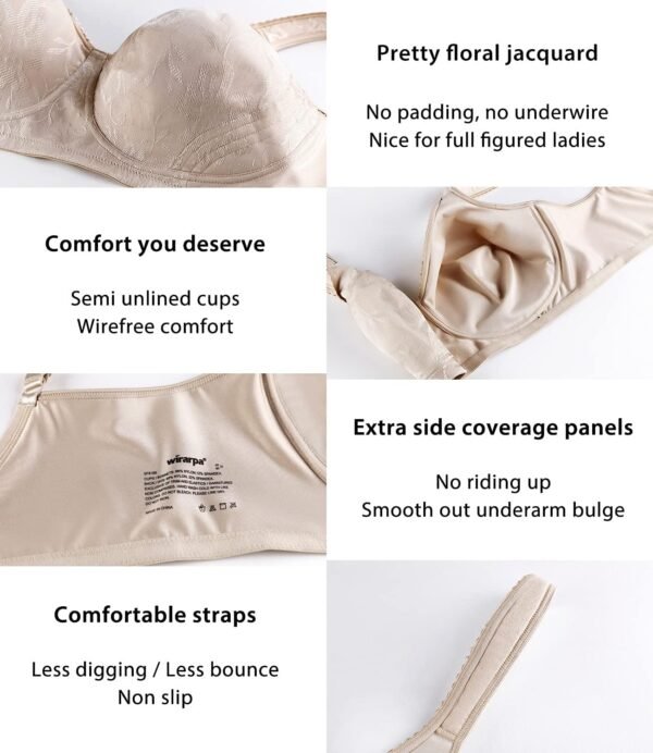 wirarpa Women's Bras Wireless Full Coverage Plus Size Minimizer Non Padded Comfort Soft Bra Multipack - Image 5
