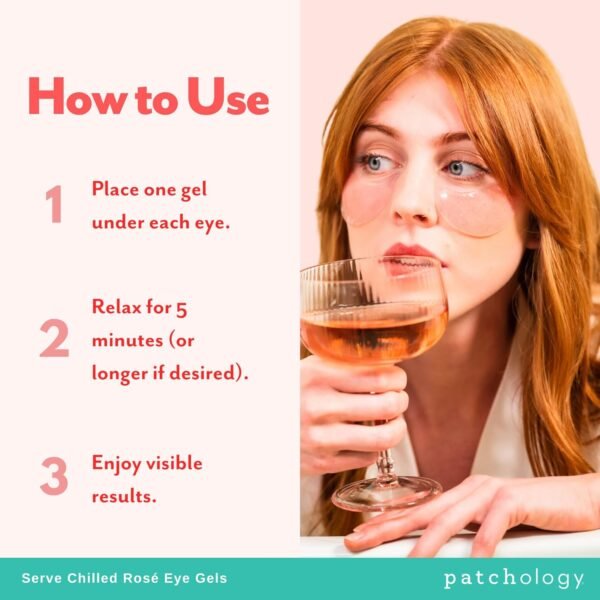 Patchology Serve Chilled Rosé Hydrating Under Eye Patches – Hyaluronic Acid & Antioxidant-Infused Eye Masks to Reduce Dark Circles, Puffiness & Fine Lines - Ideal Skincare Essentials (5 Pairs) - Image 6