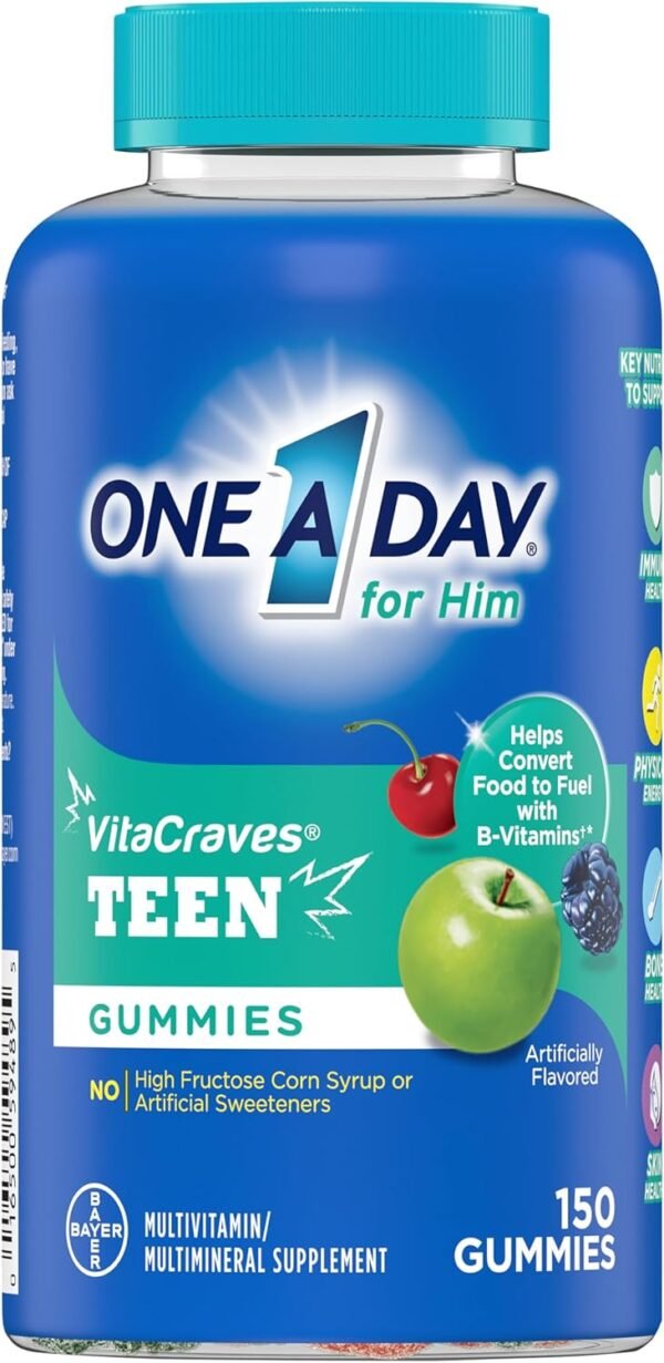 One A Day Teen for Him Multivitamin Gummies, Gummy Multivitamins with Vitamin A, C, D, E and Zinc for Immune Health Support, Physical Energy & More, 150 Count