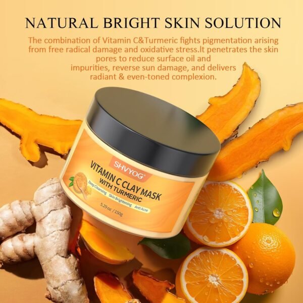 Vitamin C Face Mask with Kaolin Clay and Turmeric for Dark Spots, Dull Skin, Skincare Facial Mask for Controlling Oil and Refining Pores 5.29 Oz - Image 6