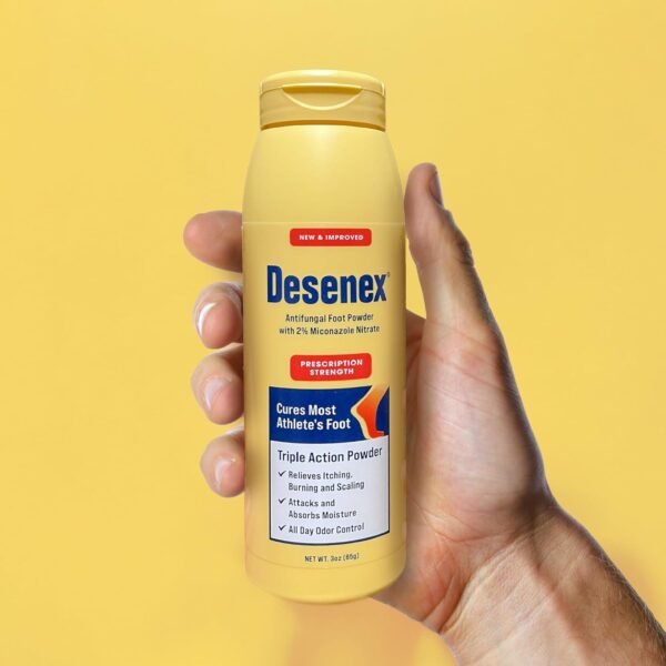 Desenex Anti-Fungal Foot Powder, Cures Most Athlete’s Foot, 2% Miconazole Nitrate, Helps Relieve Itching, Burning & Scaling, Attacks & Absorbs Moisture, All-Day Odor Control for Fresh Feet, 3oz Bottle - Image 6