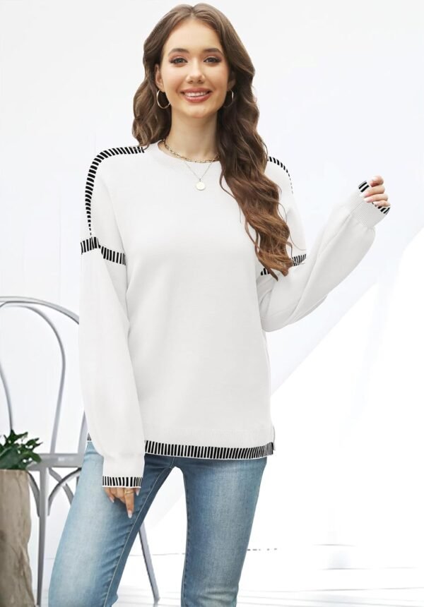 Soesdemo Womens Sweater Oversized Crew Neck Long Sleeve Ribbed Side Slit Loose Fit Pullover Top 2024 Fall Winter Knit Top - Image 2