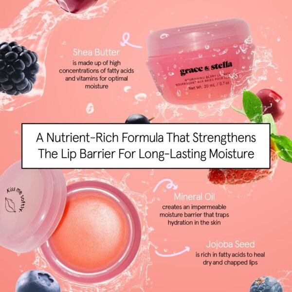 Grace & Stella Award Winning Lip Plumper Nourishing Berry Lip Mask - Lip Balm Hydrating - Lip Moisturizer For Very Dry Lips - Overnight Lip Mask & Lip Treatment & Lip Sleeping Mask - Vegan - Image 4