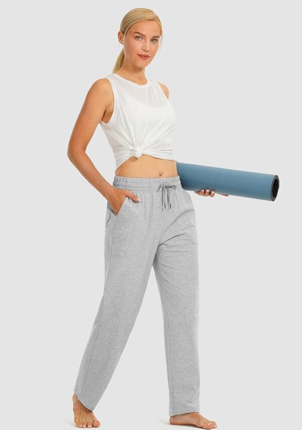 SANTINY Women's Cotton Sweatpants Yoga Lounge Casual Pants Open Bottom Sweat Pants for Women with Pockets - Image 6