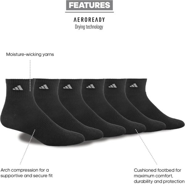 adidas Men's Athletic Cushioned Quarter Socks with Arch Compression (6 Pairs) - Image 2