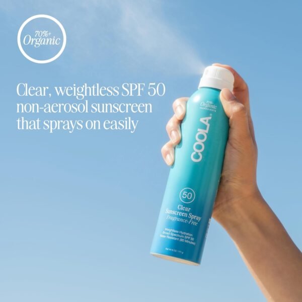 COOLA Organic Sunscreen SPF 50 Sunblock Spray, Dermatologist Tested Skin Care for Daily Protection, Vegan and Gluten Free, Fragrance Free, 6 Fl Oz - Image 2