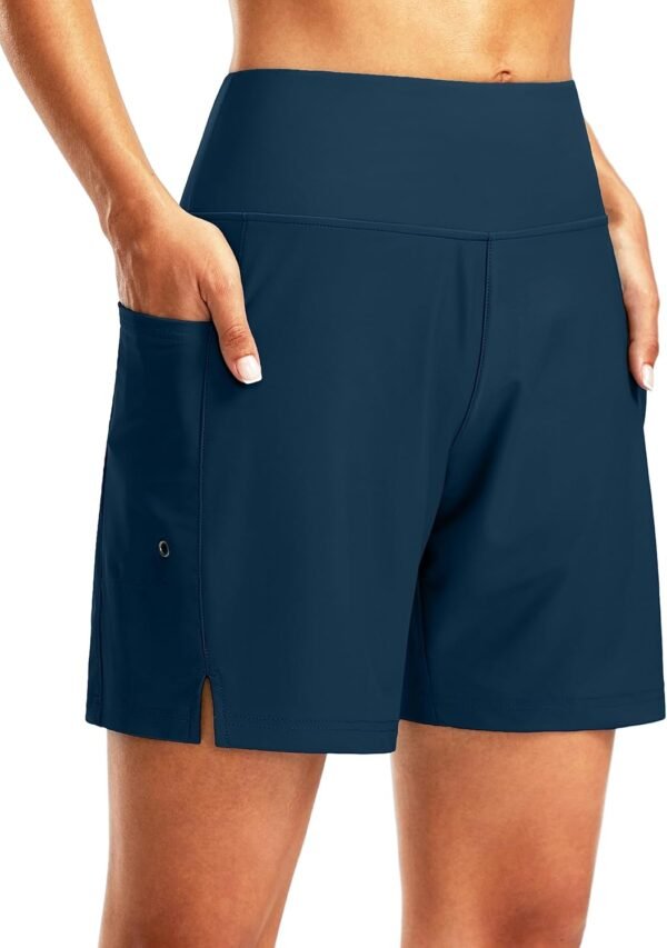 G Gradual Women's 7" Long Swim Board Shorts High Waisted Quick Dry Beach Swimming Shorts for Women with Liner Pockets