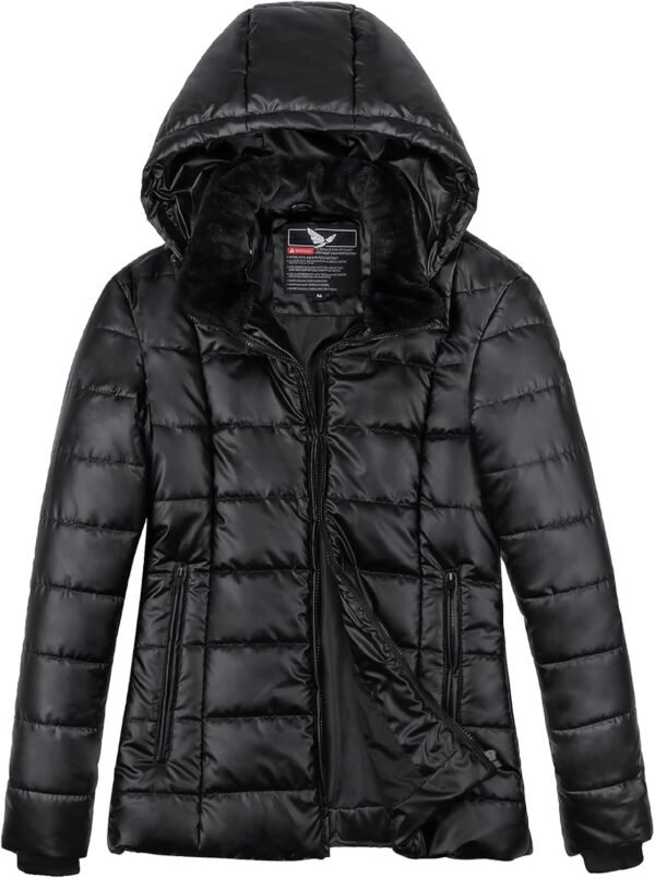 Women's Winter Down Puffer Jacket, Warm Hooded Puffer Coat for Women with Faux-Fur Pile Collar