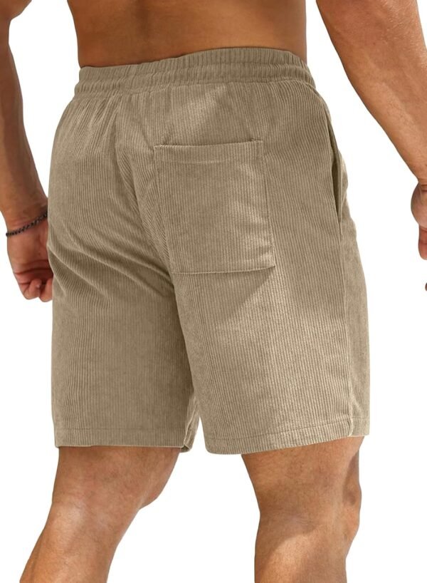 JMIERR Men's Corduroy Shorts Casual Elastic Waist Drawstring Lightweight Summer Beach Shorts - Image 2
