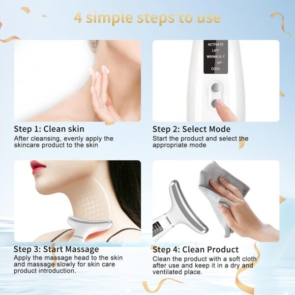 Red Light Therapy for Face and Neck, 4 Color LED Facial Light Therapy Device for Skin Care at Home, Micro-Current Vibration Facial Cold and Hot Service, Multifunctional Facial Skin Care Tools - Image 5