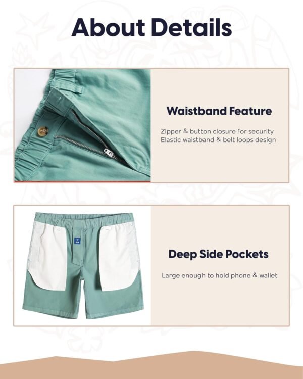maamgic Men's Classic-fit 7" Cotton Casual Shorts Elastic Waistband with Multi-Pocket Daily Wear Walking Summer Outfit - Image 5