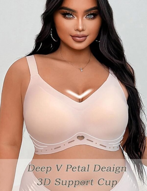 Wirefree Bras for Women, Comfortable No Underwire Push Up Seamless Bras Full Coverage V Neck Everyday Bras - Image 3