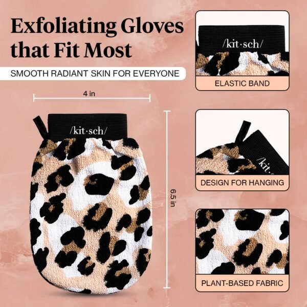 Kitsch Deep Exfoliating Glove, Eco Friendly Exfoliating Body Scrubber, Dead Skin Remover & Body Scrubber Exfoliator, Body Scrub Mitt for Skin Cell Renewal, Body Exfoliating Gloves for Shower, Leopard - Image 7