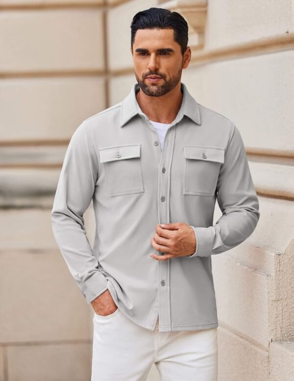 COOFANDY Men's Shirt Jacket Long Sleeve Overshirt Casual Button Down Shacket Thermal Shirts with Pockets - Image 2
