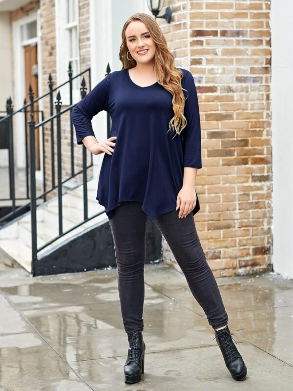 LARACE Plus Size Tops for Women Tunic Asymmetrical Dress Shirts 3/4 Sleeve V Neck Flowy Ladies Clothes for Leggings - Image 5