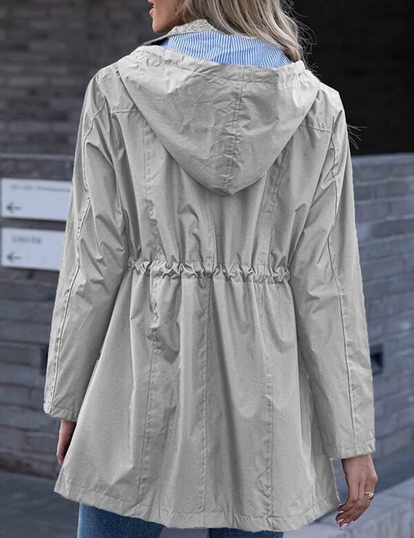 Rain Jacket Women Striped Lined Hooded Lightweight Raincoat Outdoor Waterproof Windbreaker - Image 3