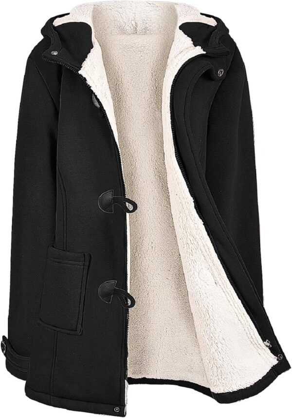 HEEKPEK Womens Sherpa Lined Coats Winter Warm Fashion Horn Button Fleece Thicken Hooded Casual Jackets Long Sleeve Outerwear