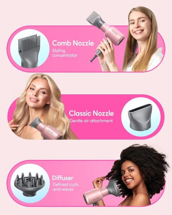 Wavytalk Ionic Hair Dryer Blow Dryer with Diffuser & Comb for Curly Hair Professional 1875W High Power Dryer with Ceramic Technology for Fast Drying as Salon Light and Quiet - Image 4