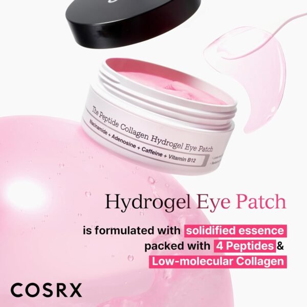 COSRX Peptide Collagen Hydrogel Eye Patch, 60 Patches, Under Eye Patches for Puffy Eyes and Dark Circles with Caffeine, Korean Skin Care - Image 2