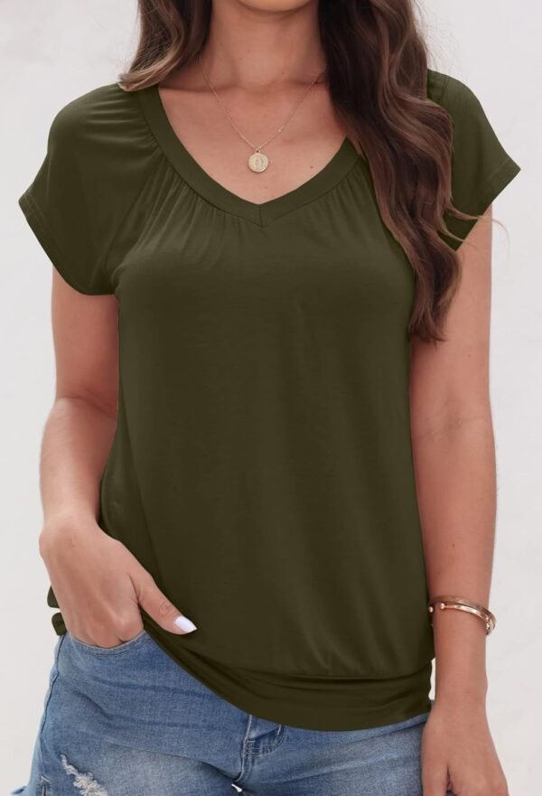 Hongqizo Womens V Neck T Shirts Cap Sleeve Summer Casual Shirts Banded-Bottom Loose Fit Basic Tops - Image 7