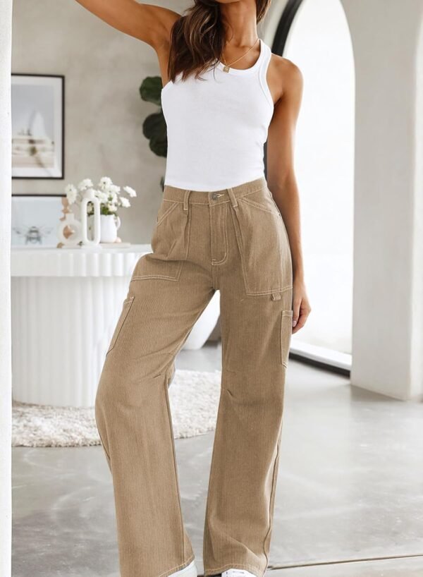 Dokotoo Cargo Long Pants Women 2024 Wide Leg High Waisted with Pockets Casual Pants - Image 5