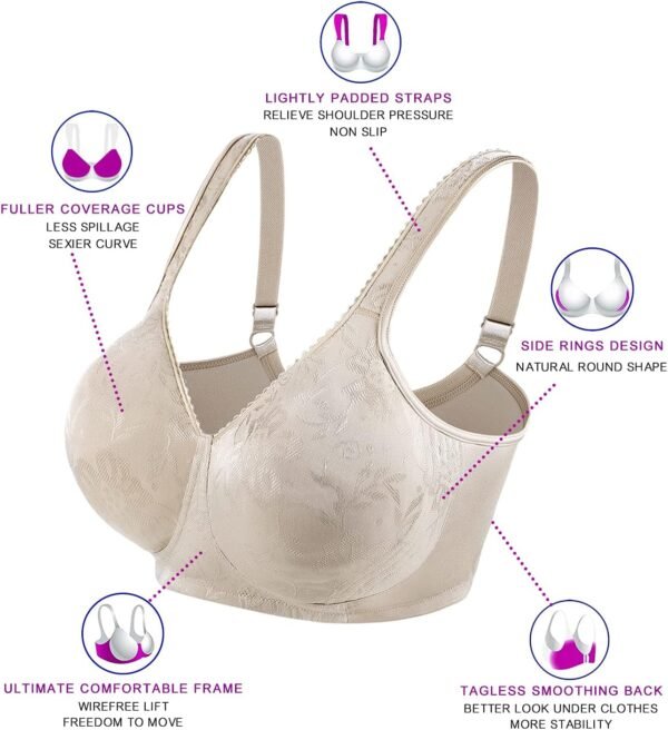 wirarpa Women's Bras Wireless Full Coverage Plus Size Minimizer Non Padded Comfort Soft Bra Multipack - Image 4