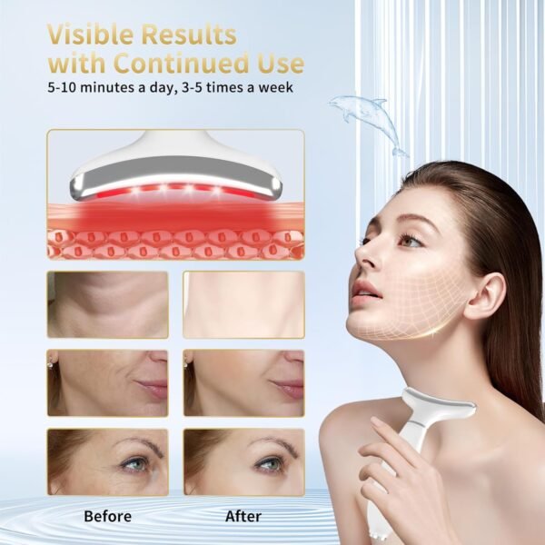 Red Light Therapy for Face and Neck, 4 Color LED Facial Light Therapy Device for Skin Care at Home, Micro-Current Vibration Facial Cold and Hot Service, Multifunctional Facial Skin Care Tools - Image 3
