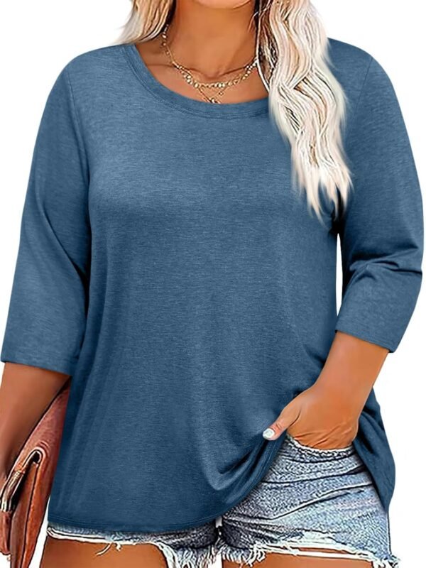 Beautife Plus Size Tops for Womens 3/4 Sleeve Casual T Shirts Loose Fit Tunic Blouse