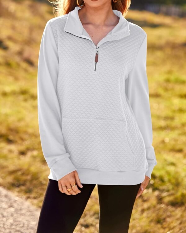 BTFBM Women Fashion Quilted Pattern Lightweight Zipper Long Sleeve Plain Casual Ladies Sweatshirts Pullovers Shirts Tops - Image 6