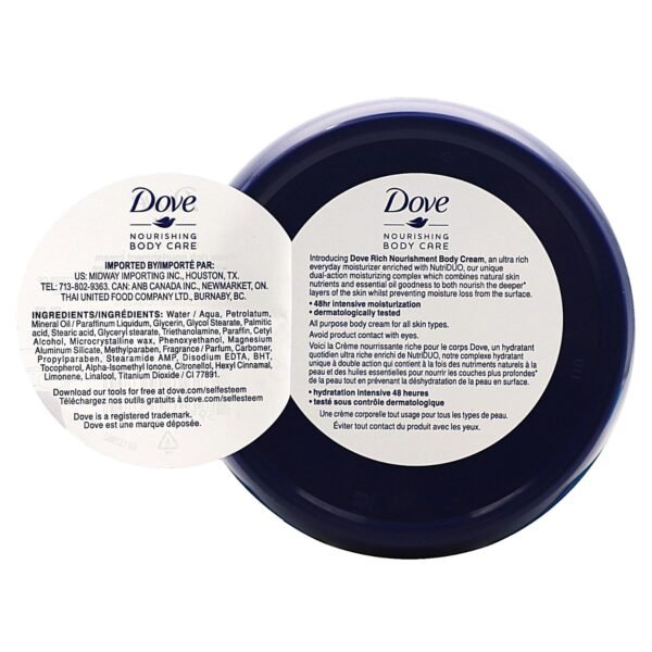 Dove Nourishing Body Care, Face, Hand, and Body Rich Nourishment Cream for Extra Dry Skin with 48-Hour Moisturization, 4-Pack, 2.53 Oz Each Jar - Image 2