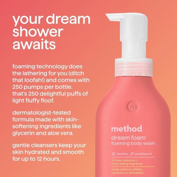 Method Dream Foam, Foaming Body Wash, Jasmine + Sandalwood, 13.5 oz - Image 3