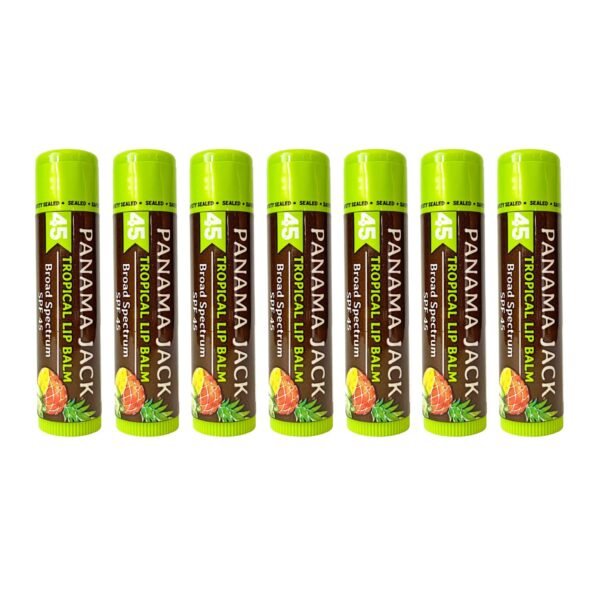 Panama Jack Sunscreen Lip Balm - SPF 45, Broad Spectrum UVA-UVB Sunscreen Protection, Prevents & Soothes Dry, Chapped Lips, Tropical, 7-pack