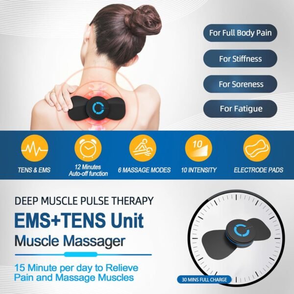 Mini Massager,Rechargeable Intelligent TENS Unit Muscle Stimulator for Pain Relief - FSA or HSA Eligible Deep Tissue EMS Massager Management for Back, Neck, Arm Electronic Pulse Machine - Image 6