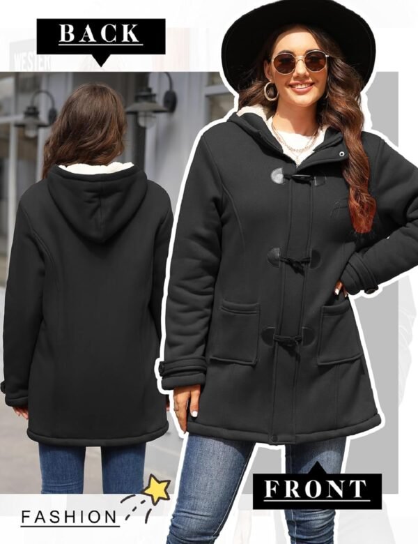 HEEKPEK Womens Sherpa Lined Coats Winter Warm Fashion Horn Button Fleece Thicken Hooded Casual Jackets Long Sleeve Outerwear - Image 2