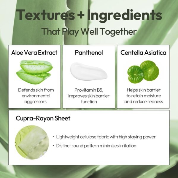 LAPCOS Aloe Sheet Mask, Daily Face Mask with Cucumber and Aloe Gel to Calm and Moisturize Skin, Korean Beauty Favorite, 5-Pack - Image 3