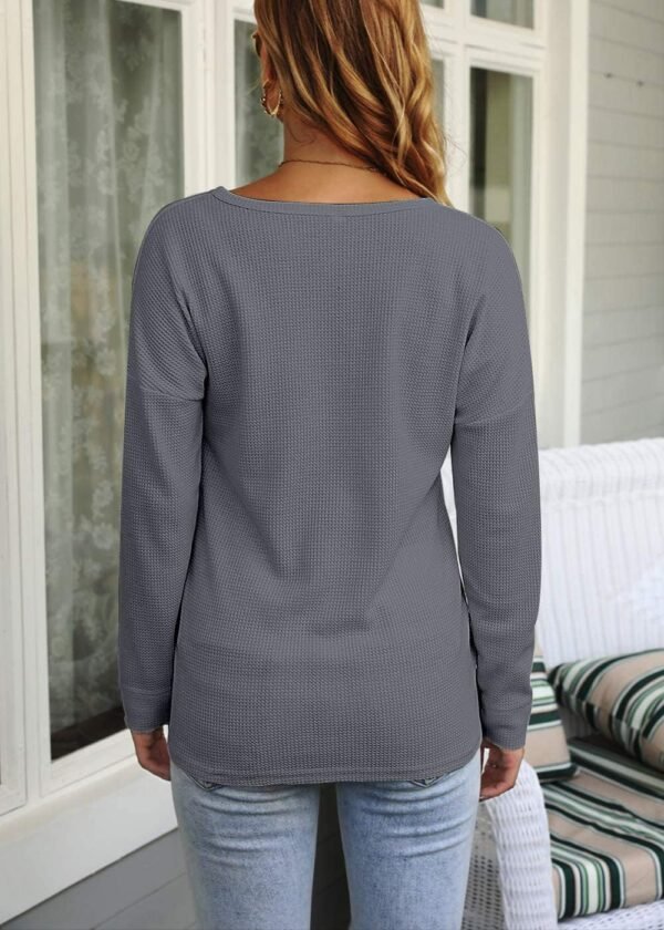 WNEEDU Women's Waffle Knit Tunic Tops Loose Long Sleeve Button Up V Neck Henley Shirts - Image 9