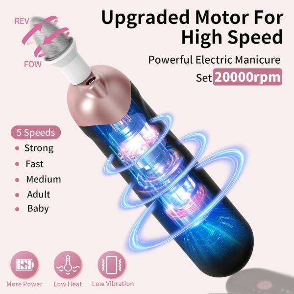 Professional Manicure Pedicure Kit, Cordless Electric Nail File Set, Rechargeable Pedicure Tools for feet, 5 Speeds Hand Foot Care Nail Drill for Thick Nail Toenail Cuticle Women Men Baby Pets - Image 2