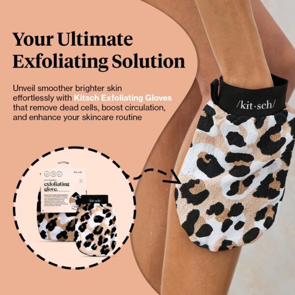 Kitsch Deep Exfoliating Glove, Eco Friendly Exfoliating Body Scrubber, Dead Skin Remover & Body Scrubber Exfoliator, Body Scrub Mitt for Skin Cell Renewal, Body Exfoliating Gloves for Shower, Leopard - Image 6