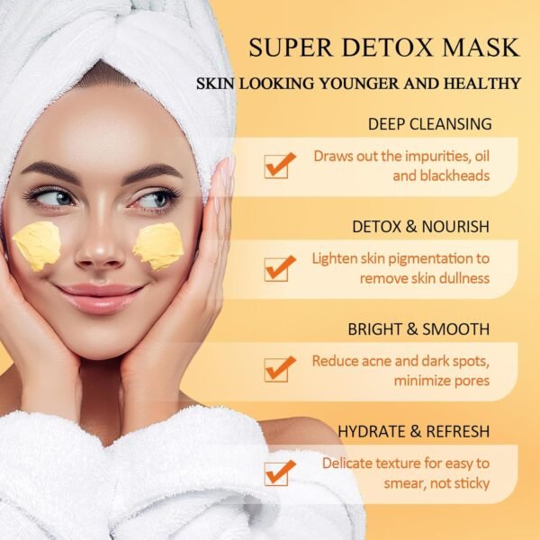Vitamin C Face Mask with Kaolin Clay and Turmeric for Dark Spots, Dull Skin, Skincare Facial Mask for Controlling Oil and Refining Pores 5.29 Oz - Image 4