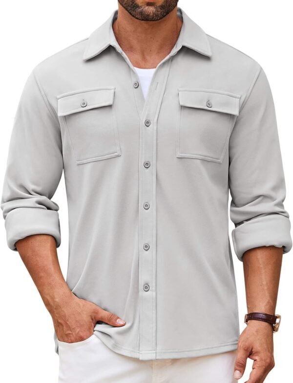 COOFANDY Men's Shirt Jacket Long Sleeve Overshirt Casual Button Down Shacket Thermal Shirts with Pockets