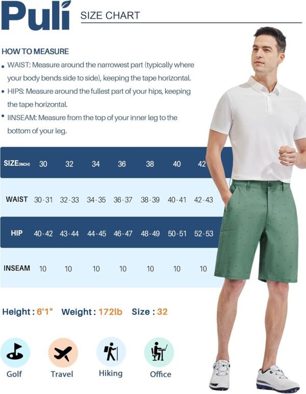 PULI Men's Golf Hybrid Dress Shorts Casual Summer Stretch Flat Front Lightweight Hiking Shorts Quick Dry with Pockets - Image 6