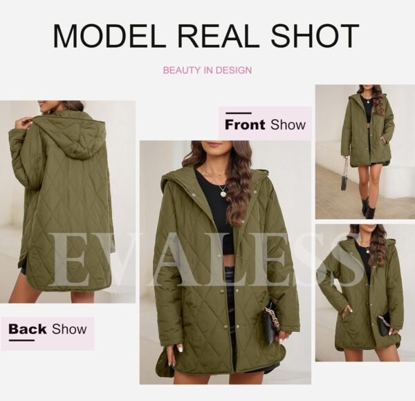 EVALESS Long Jackets for Women Fashion 2024 Winter Coat for Women Business Casual Diamond Quilted Hooded Lightweight Jackets - Image 5